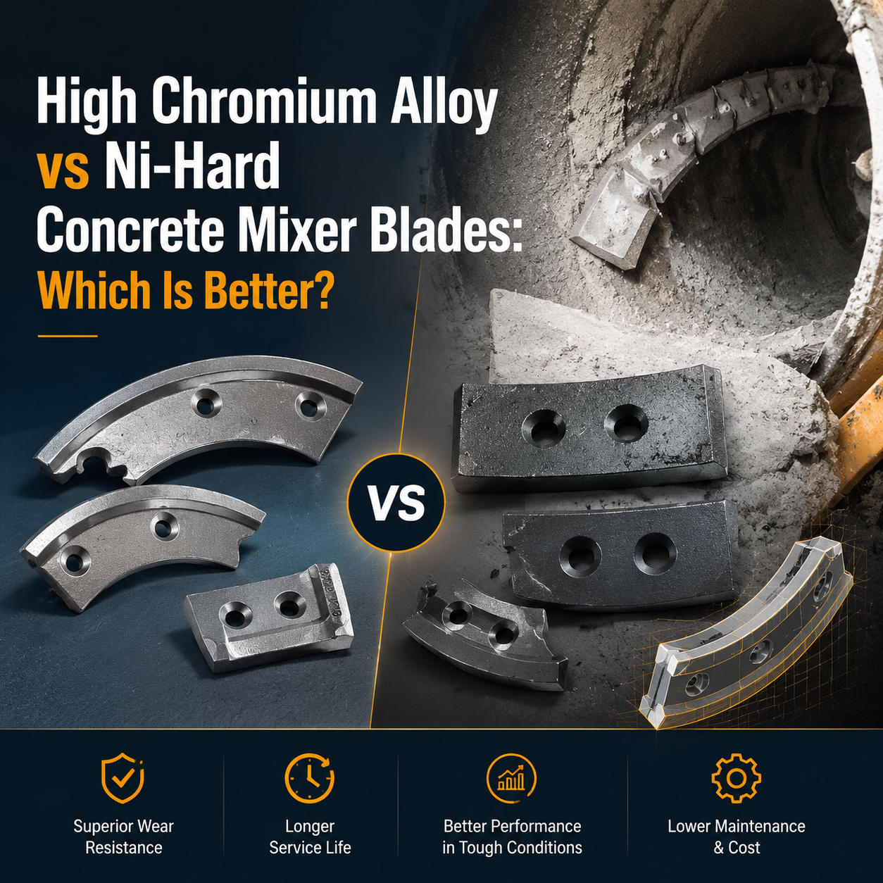ใบมีดผสมโครเมียมอัลลอยด์สูงกับใบมีดผสมคอนกรีต Ni-Hard: ไหนดีกว่ากัน?